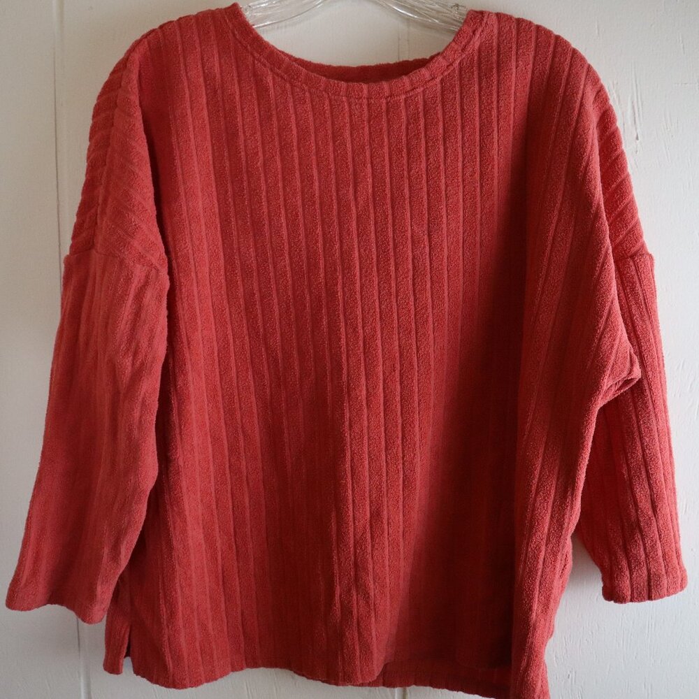 Old Navy Ribbed Terry Cloth 3/4 Sleeve Womens Top Small Oversized Beach Coastal